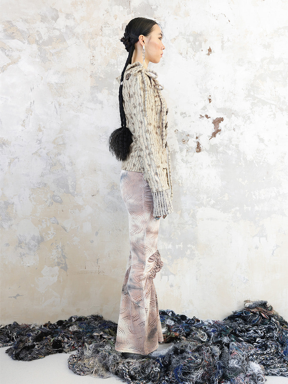 MUKTANK × COOLOTHES Tie-dyed Hollow Stretch-knit Flared Trousers.