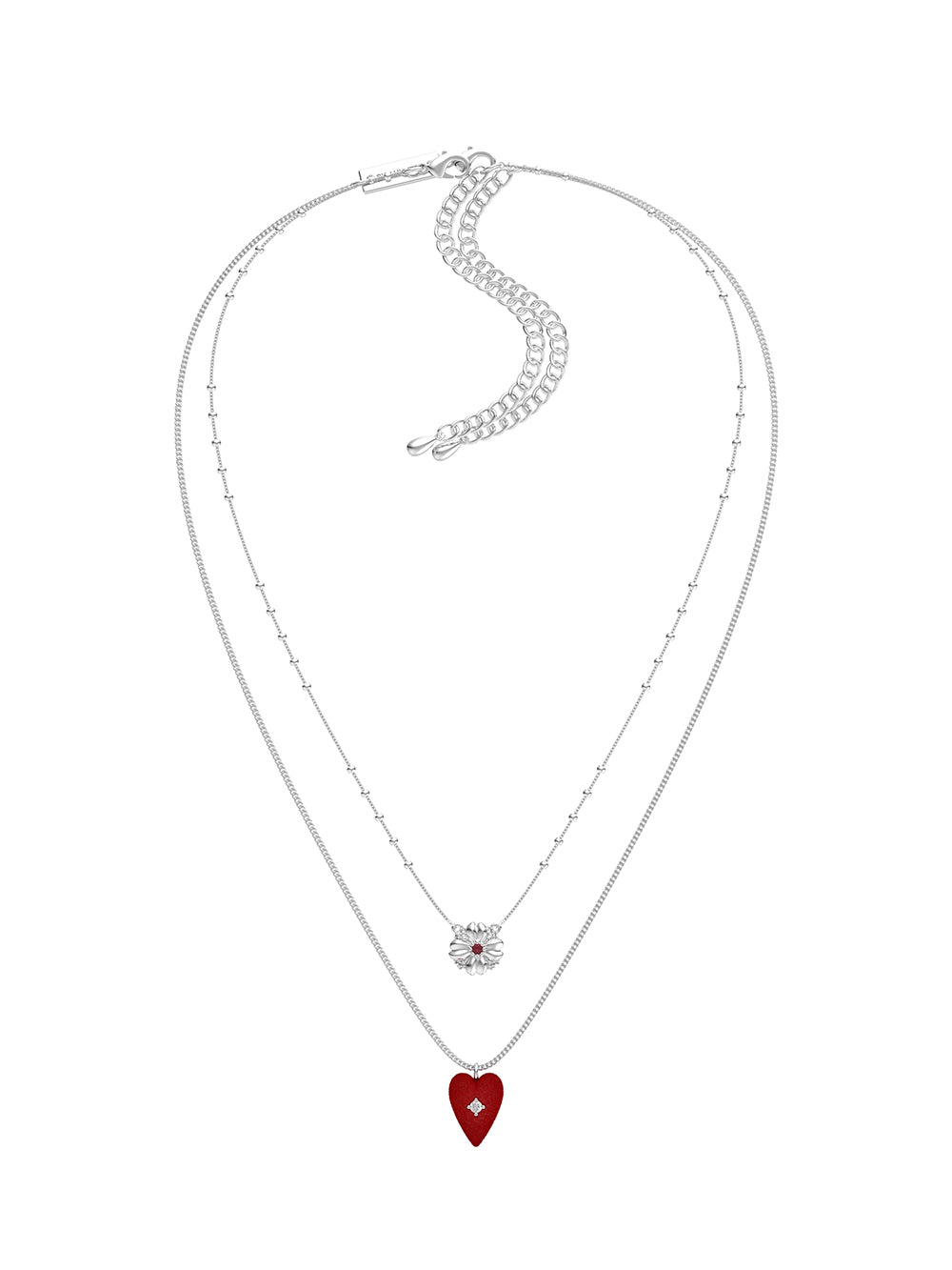 MUKTANK×SUN HUNTER Double-Layered Velvet Heart Flower Necklace