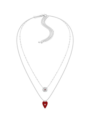 MUKTANK×SUN HUNTER Double-Layered Velvet Heart Flower Necklace