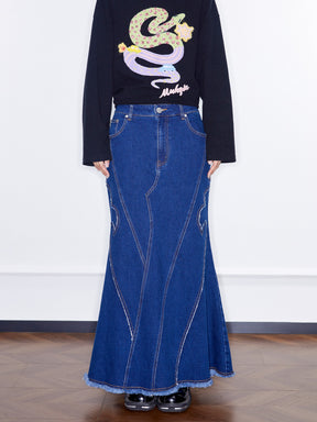 MUKZIN  Linglong  "Fengqi" Washed Denim Skirt