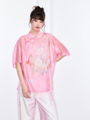 Mukzin "Ode To The New Summer" New Chinese-Style Shirt With Frog Buttons At The Collar And Printed Patterns