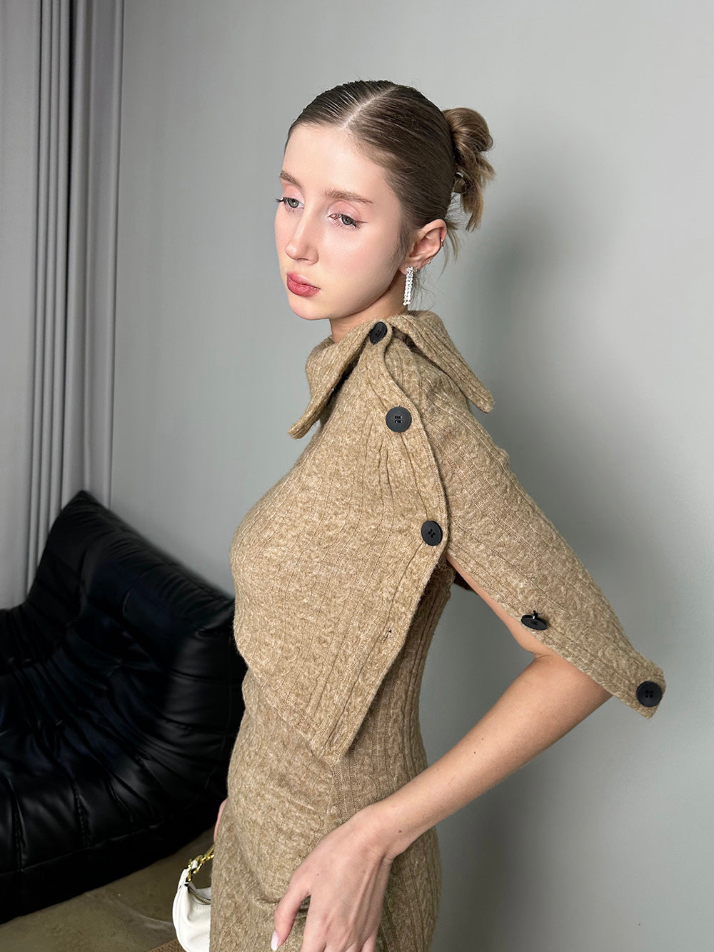 MUKTANK×Jqwention Patchwork V-Neck Slim-Fit Knit Lace Two-Piece Dress