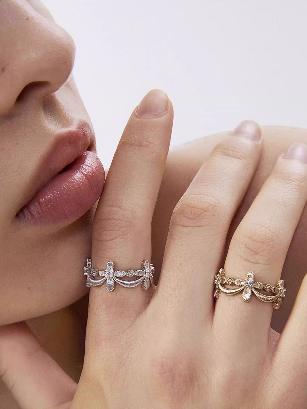 MUKTANK×SUN HUNTER Lace cross full-circle ring