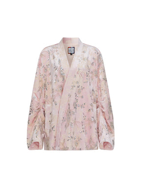 MUKZIN“Realm of Ethereal Mist”Pink Floral Jacquard Loose Cardigan