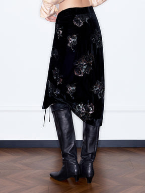 MUKZIN¡°Capsule Collection¡±New Chinese Style Heavy Sequin Embroidery Velvet Midi Skirt