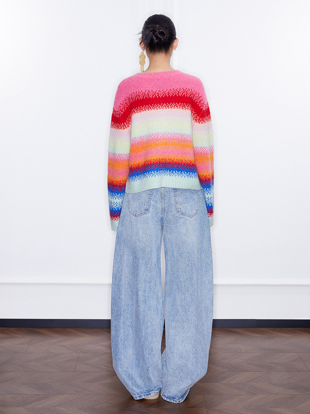 MUKZIN Spring Prelude"Flower Snake Brings Blessings" Short Rainbow Color-blocking Sweater