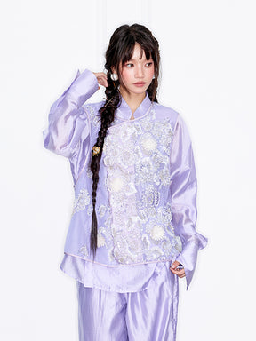 MUKZIN“Capsule Collection”Light Purple Tulle Sequin Floral Vest