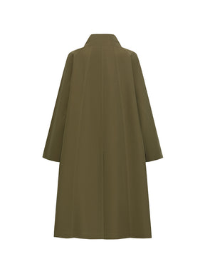 MUKZIN“Realm of Ethereal Mist”Olive Green Long Trench Coat with Floral Appliqué