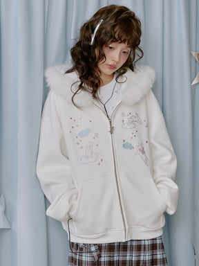 MUKTANK×LOUMUTAKU Angel Rabbit Terry Cloth Cardigan Sweatshirt