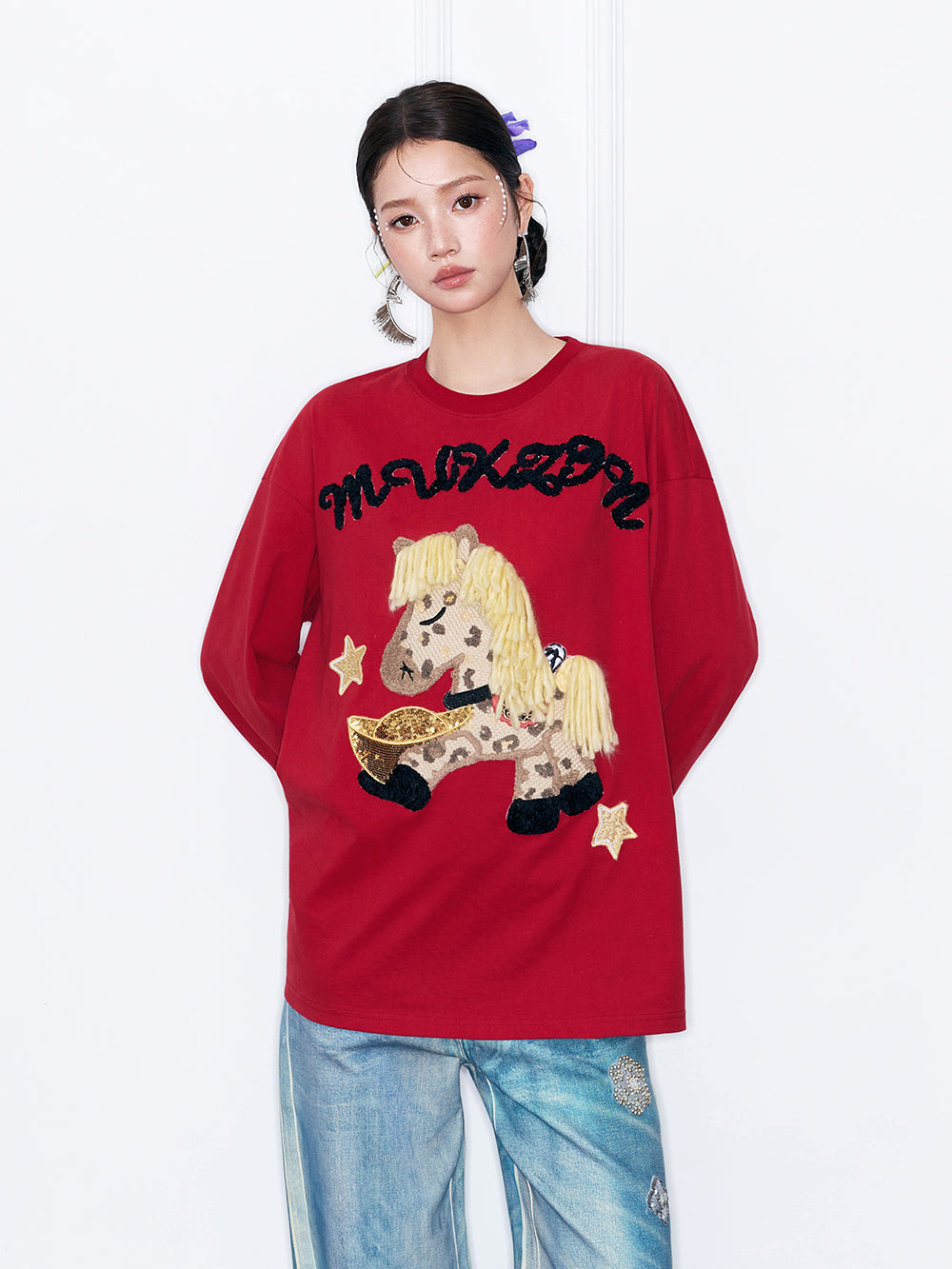 MUKZIN“Capsule Collection”Cute Cartoon Pony Embroidered Long-Sleeve T-Shirt