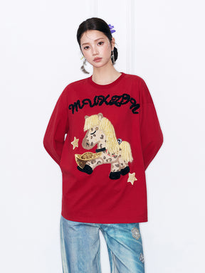 MUKZIN“Capsule Collection”Cute Cartoon Pony Embroidered Long-Sleeve T-Shirt