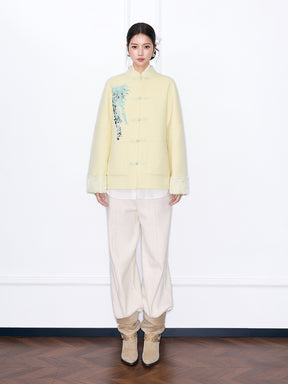 MUKZIN¡°Capsule Collection¡±Chinese Style Tang Suit Jacket, Embroidered Frog Button Wool Blend Coat for Women