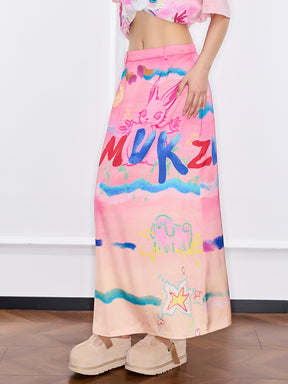 Mukzin "Ode To The New Summer"Half-Skirt With Graffiti Art Style And Colorful Prints