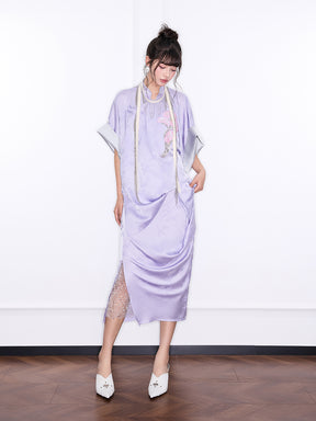 Mukzin "Ode To The New Summer"New Chinese-Style Improved Stand-Up Collar Split Purple Dress