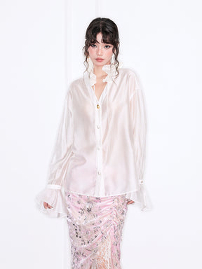 MUKZIN“Realm of Ethereal Mist”Tencel Soft - Light Pearl White Shirt