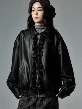 MUKTANK × CUUDICLAB Leather Jacket with Flounce Edges