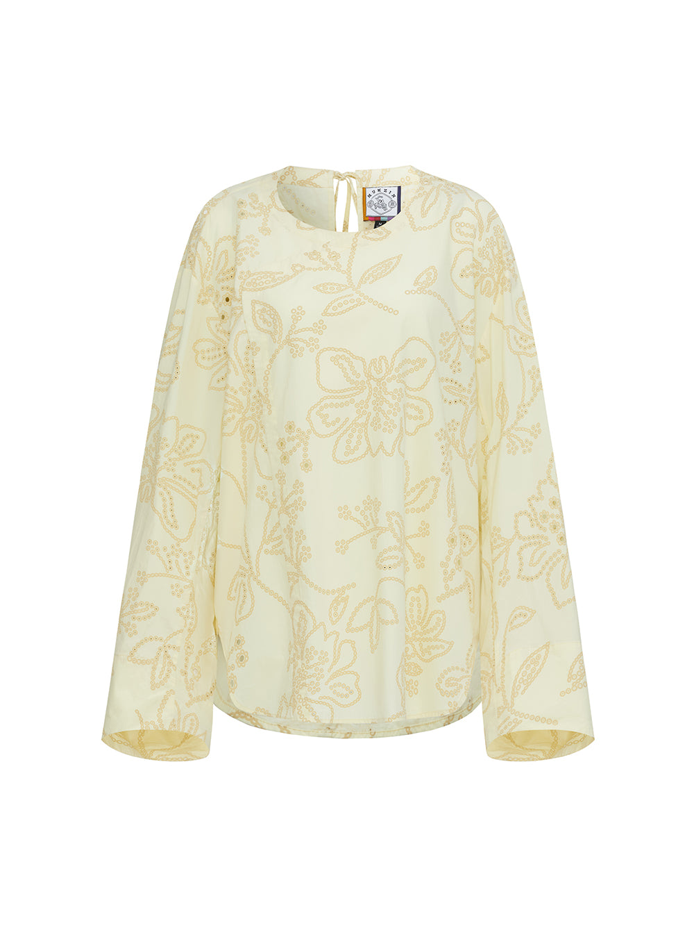 MUKZIN“Realm of Ethereal Mist”Light Yellow Floral Hollow - out Loose Top