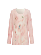 MUKZIN“The Sequence of Deer's Call”Pink/Green Halo Tie-Dye Distressed Decor Oversized Fuzzy Knit Sweater