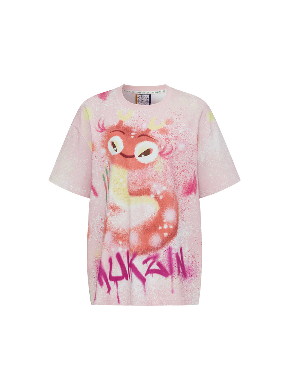 MUKZIN  Spring Prelude"Good Luck with the Snake" Silhouette T-shirt with Pink Snake Prints