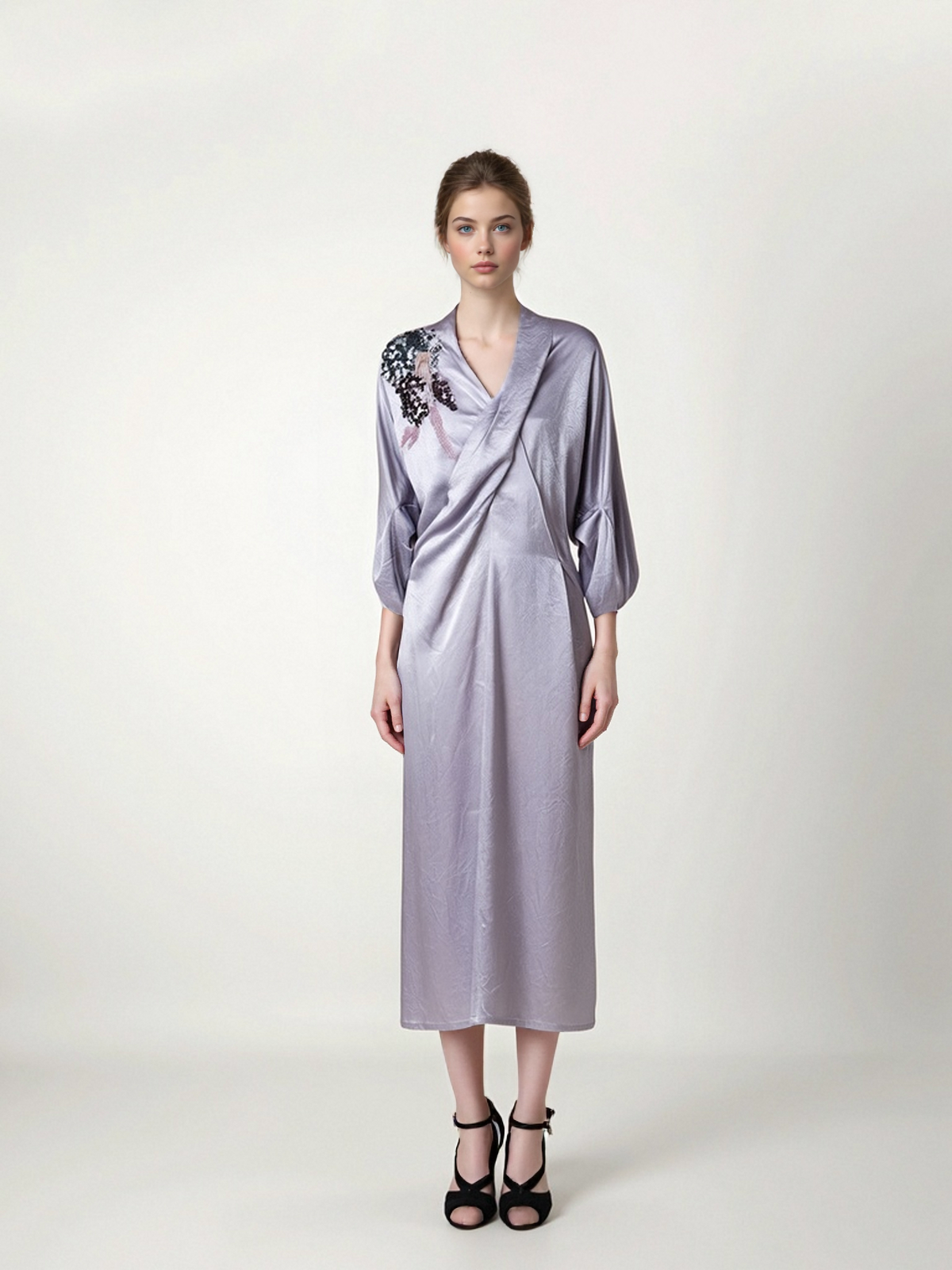 MUKZIN“Capsule Collection”Off - White Cross V - Neck Gold Ornament Embroidered Loose Dress