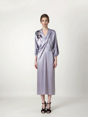 MUKZIN“Capsule Collection”Off - White Cross V - Neck Gold Ornament Embroidered Loose Dress