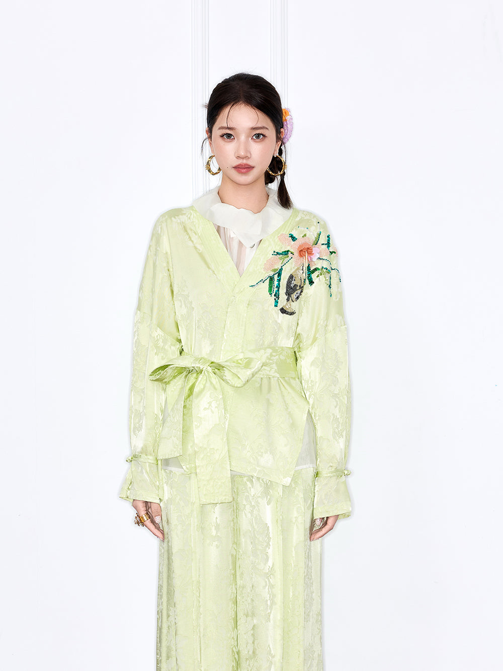 MUKZIN "Capsule Collection" New Chinese Style Jacquard V Neck Fitted Set Jacket