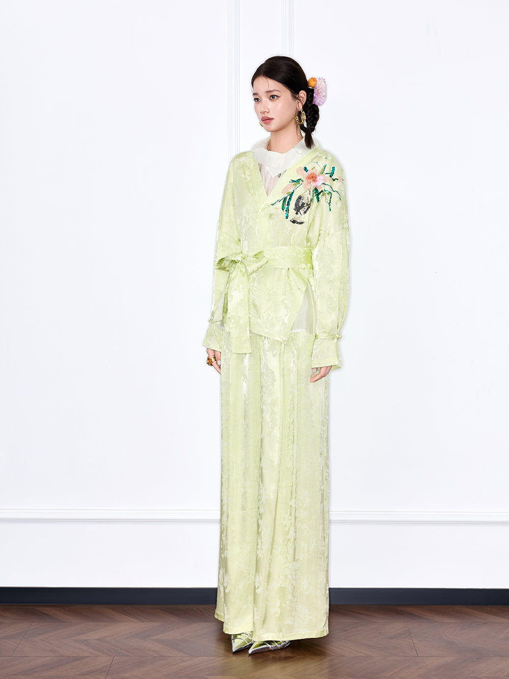 MUKZIN "Capsule Collection" New Chinese Style Jacquard V Neck Fitted Set Jacket