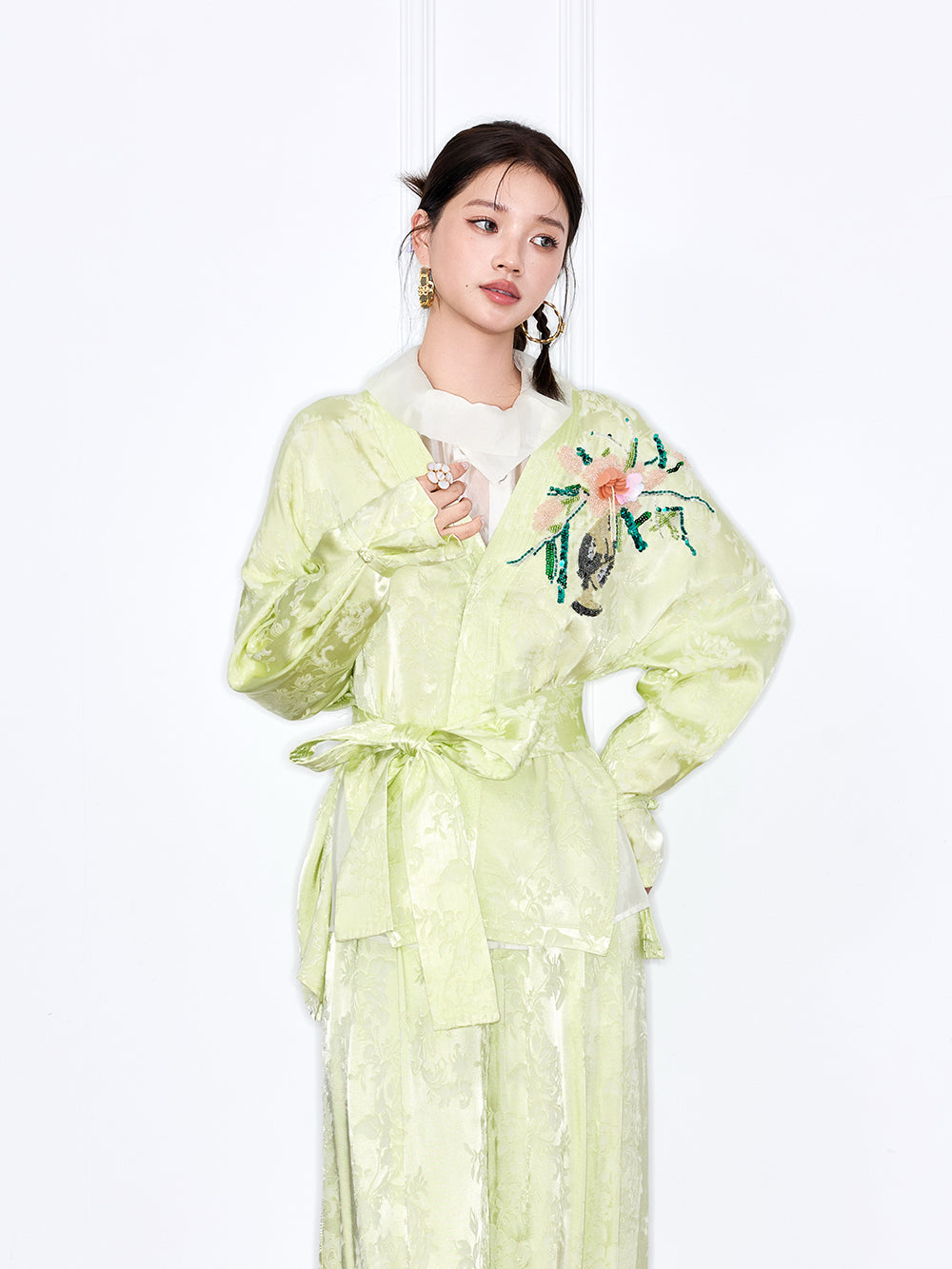 MUKZIN "Capsule Collection" New Chinese Style Jacquard V Neck Fitted Set Jacket
