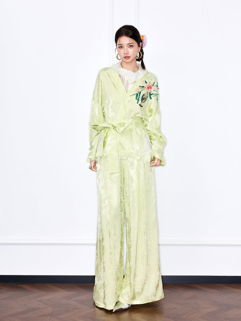 MUKZIN "Capsule Collection" New Chinese Style Jacquard V Neck Fitted Set Trousers
