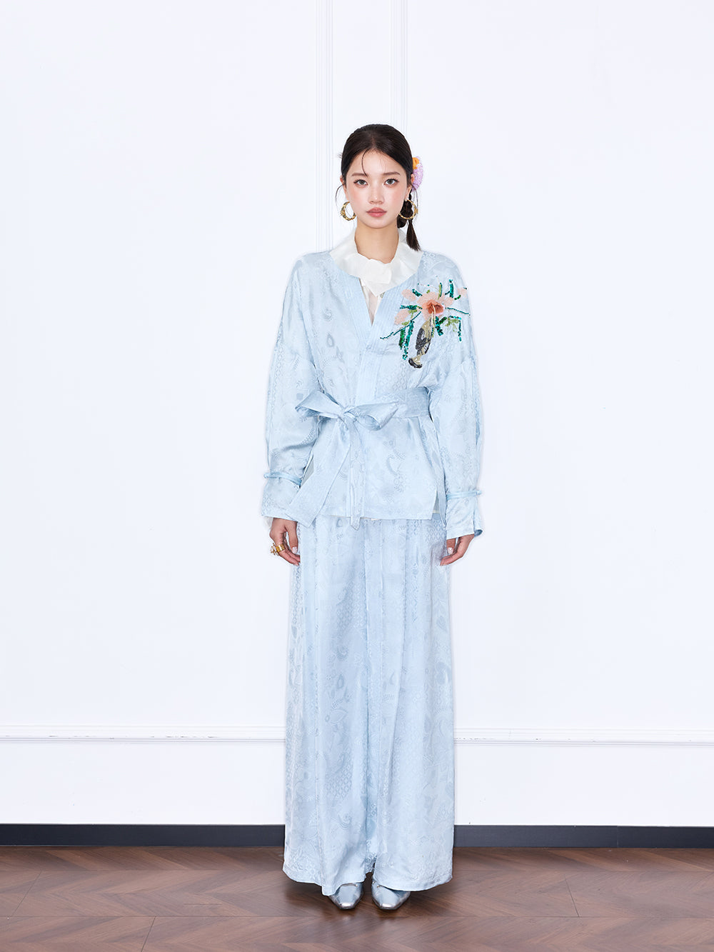 MUKZIN "Capsule Collection" New Chinese Style Jacquard V Neck Fitted Set Jacket