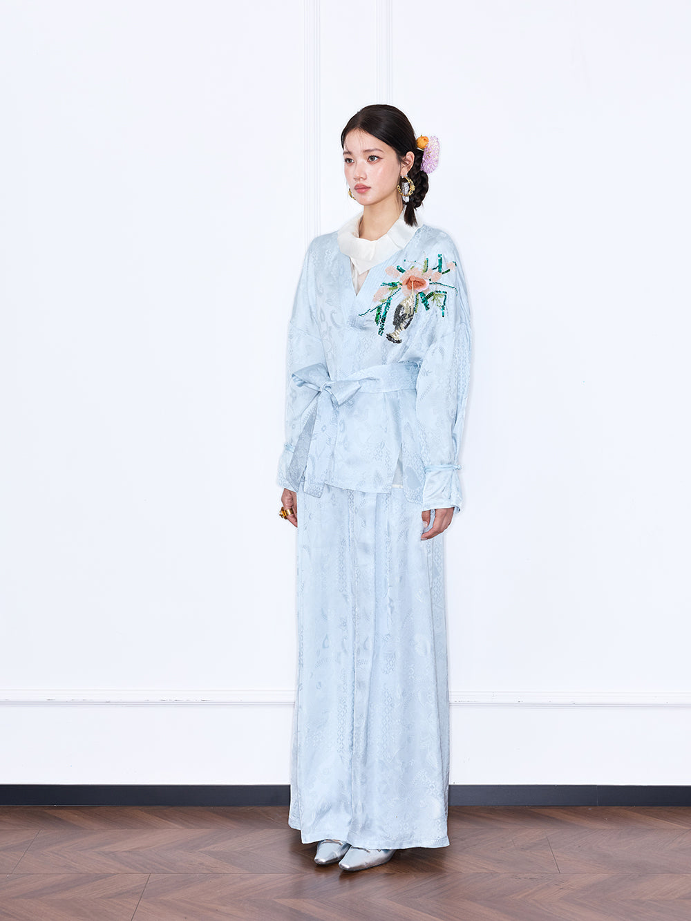 MUKZIN "Capsule Collection" New Chinese Style Jacquard V Neck Fitted Set Jacket