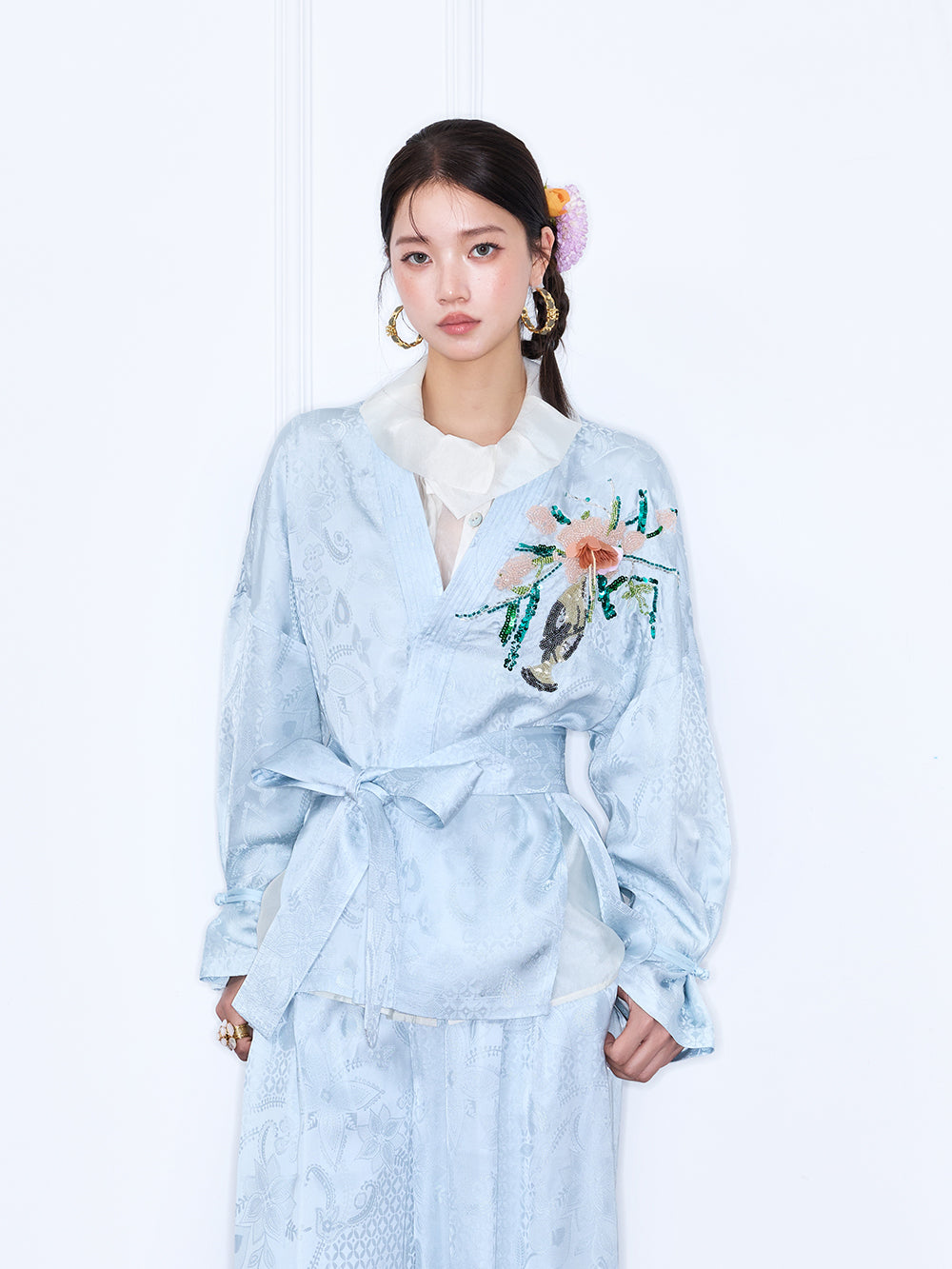 MUKZIN "Capsule Collection" New Chinese Style Jacquard V Neck Fitted Set Jacket