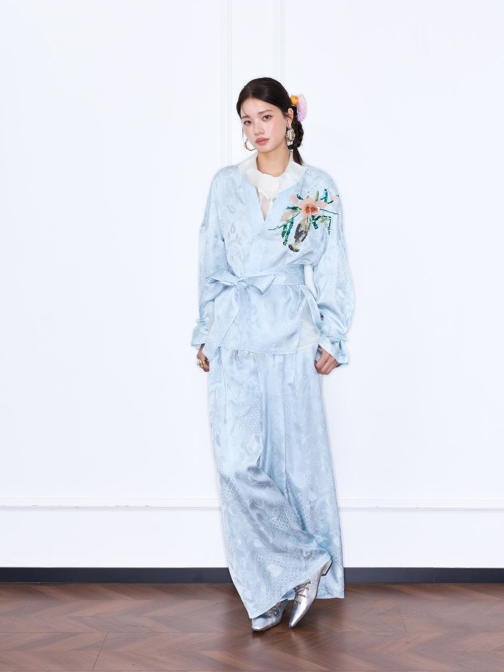MUKZIN "Capsule Collection" New Chinese Style Jacquard V Neck Fitted Set Trousers