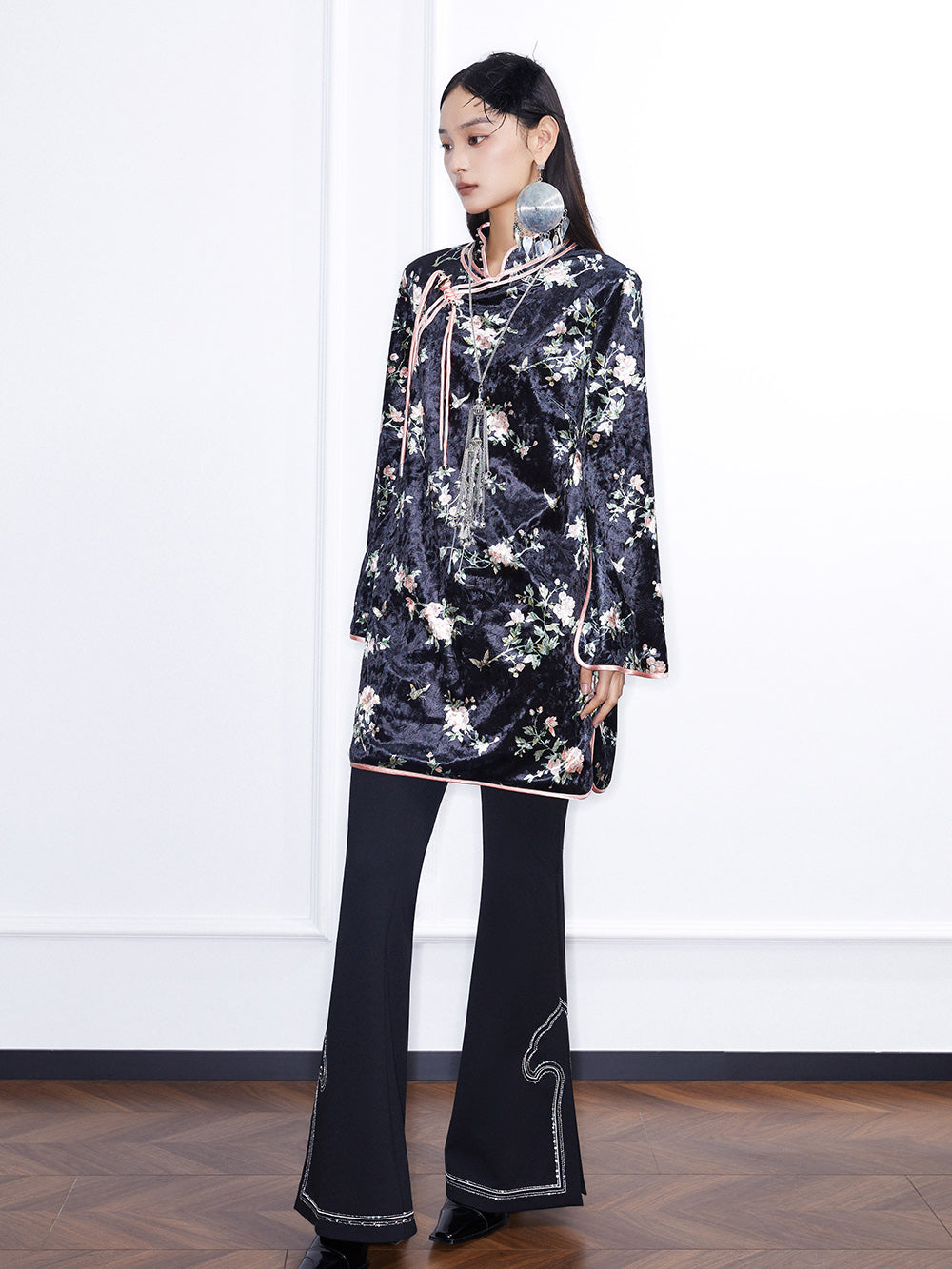 MUKZIN Linglong "Yuhuan" Chinese Velvet Cape Cheongsam Dress