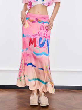 Mukzin "Ode To The New Summer"Half-Skirt With Graffiti Art Style And Colorful Prints