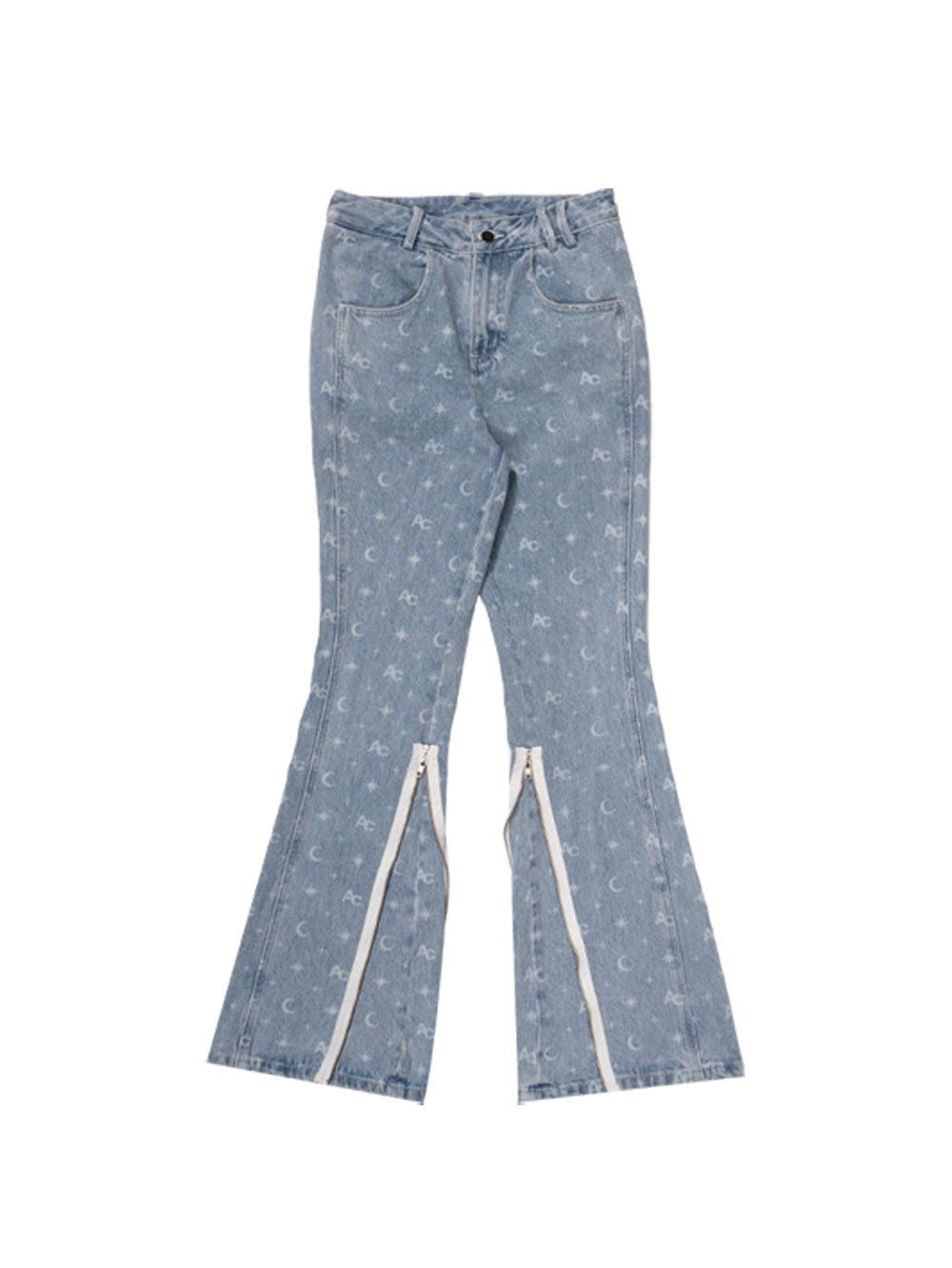 MUKTANK × ARDENCODE Printed Slim-fit Mid-rise Washed Flared Jeans