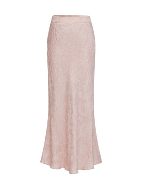 MUKZIN“Realm of Ethereal Mist”National Style Pink Jacquard Satin High-slit Slim Long Midi Skirt