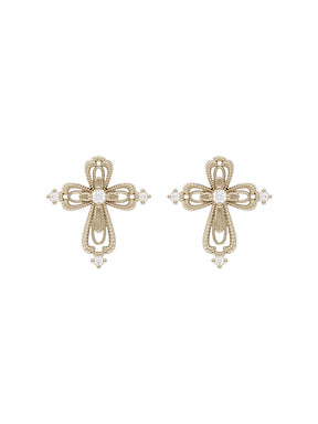 MUKTANK×SUN HUNTER Lace cross stud earrings