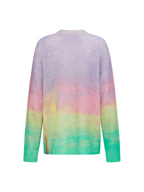 MUKZIN“The Sequence of Deer's Call”Rainbow Gradient Tie-Dye Pony Pattern Oversized Fuzzy Knit Sweater