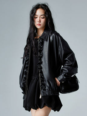 MUKTANK × CUUDICLAB Leather Jacket with Flounce Edges