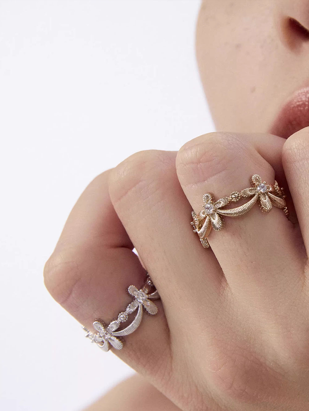 MUKTANK×SUN HUNTER Lace cross full-circle ring