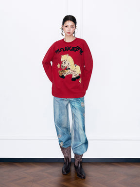 MUKZIN“Capsule Collection”Cute Cartoon Pony Embroidered Long-Sleeve T-Shirt