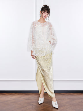 Mukzin "Ode To The New Summer"White Lace Embroidered Loose Top