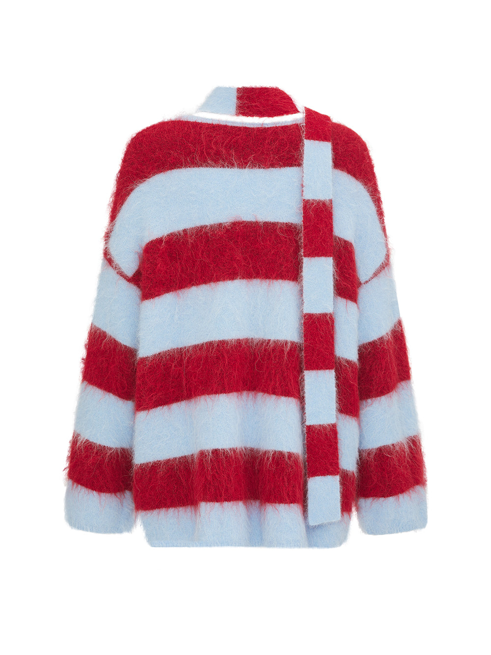 MUKZIN“The Sequence of Deer's Call”Red & Blue Striped Turtleneck Scarf Neck Pony Decor Sweet Cool Oversized Knit Sweater