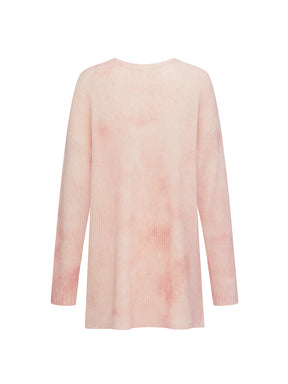 MUKZIN“The Sequence of Deer's Call”Pink/Green Halo Tie-Dye Distressed Decor Oversized Fuzzy Knit Sweater