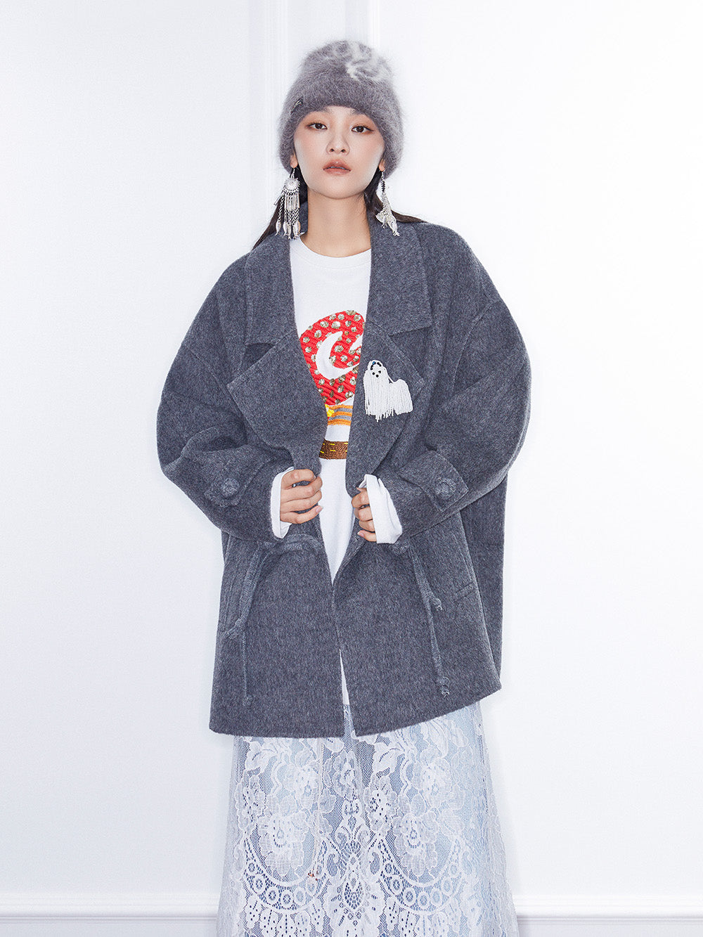 MUKZIN Linglong“Winter Snow”Heavyweight Reversible Wool Coat