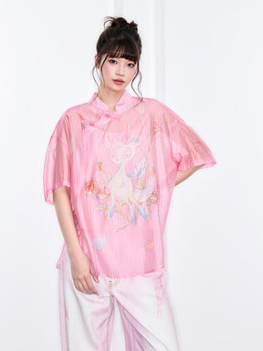 Mukzin "Ode To The New Summer" New Chinese-Style Shirt With Frog Buttons At The Collar And Printed Patterns