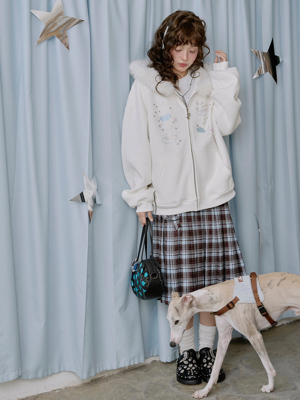 MUKTANK×LOUMUTAKU Angel Rabbit Terry Cloth Cardigan Sweatshirt