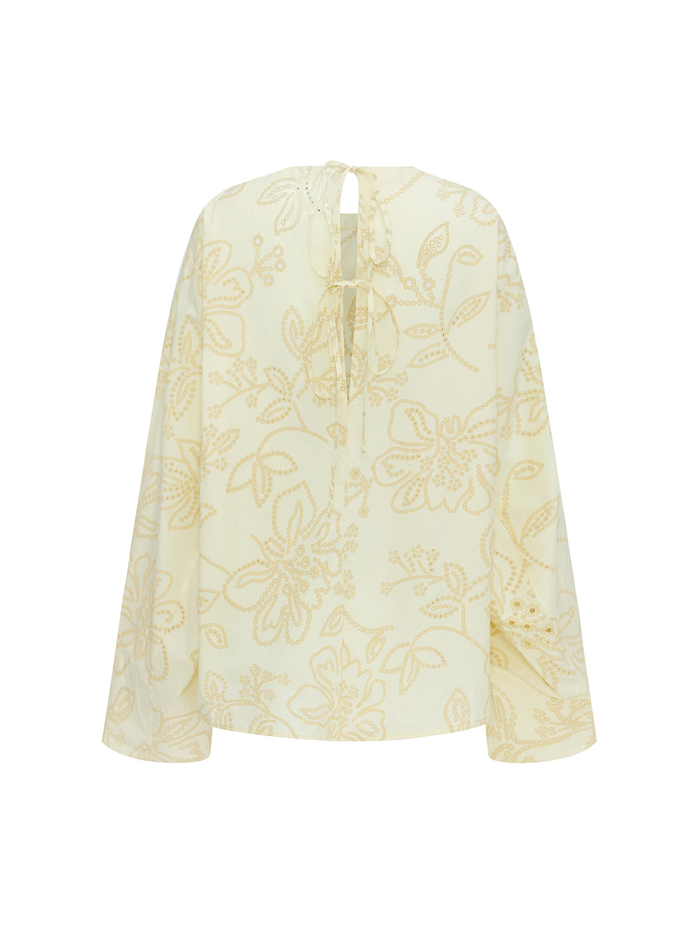 MUKZIN“Realm of Ethereal Mist”Light Yellow Floral Hollow - out Loose Top