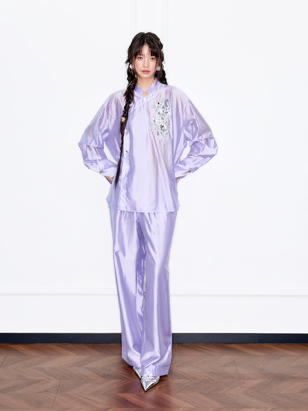 MUKZIN“Capsule Collection”Light Purple Elastic-Waist Casual Pants